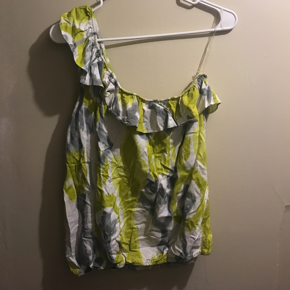 One shoulder shirt! Green, white and grey!