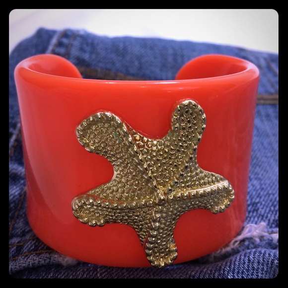 Mud Pie Cuff Bracelet Coral Starfish - Picture 1 of 2