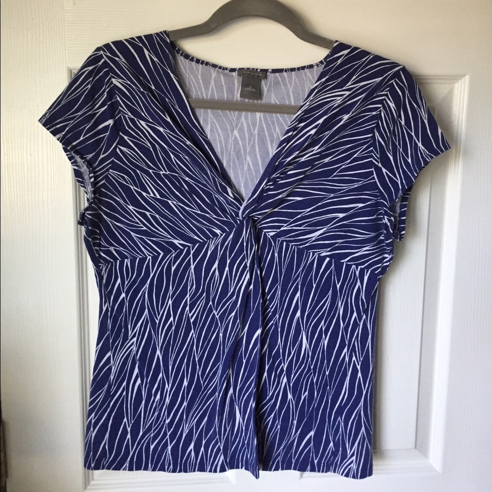 Ann Taylor Navy Blue and White Top