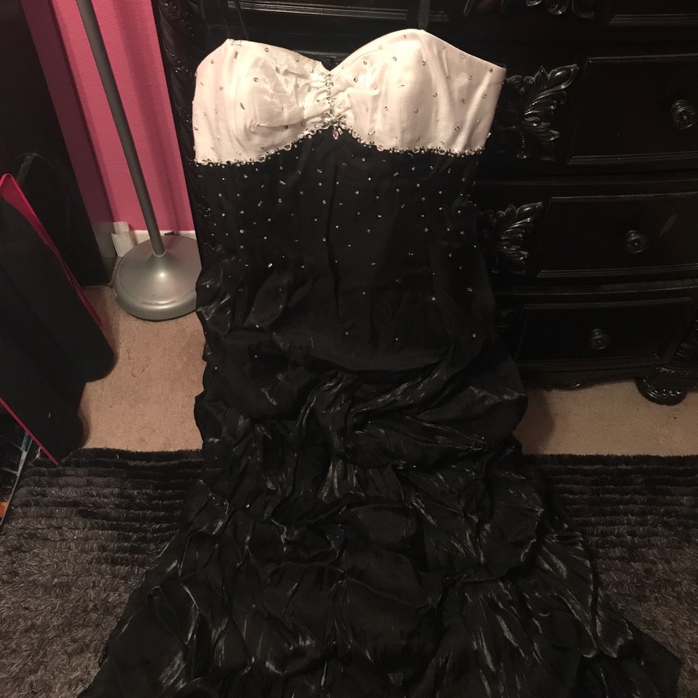 Black and white beaded prom dress