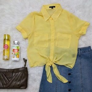 Timing Yellow Tie-Up Blouse