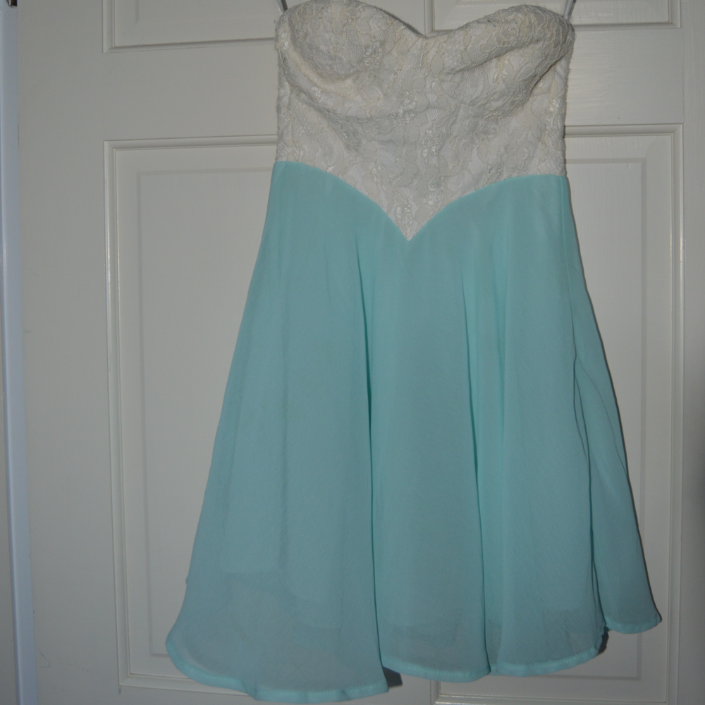 light blue and white lace top dress