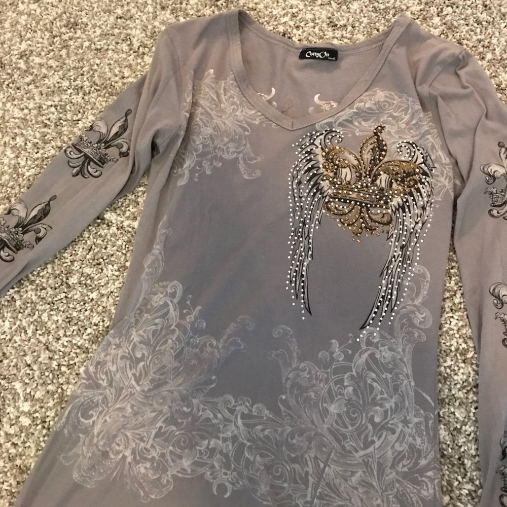 Grey embellished long sleeve shirt