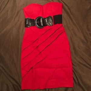 Red strapless dress