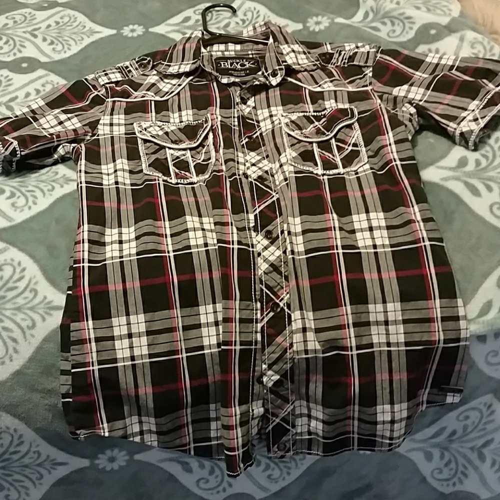 Buckle black mens button shirt