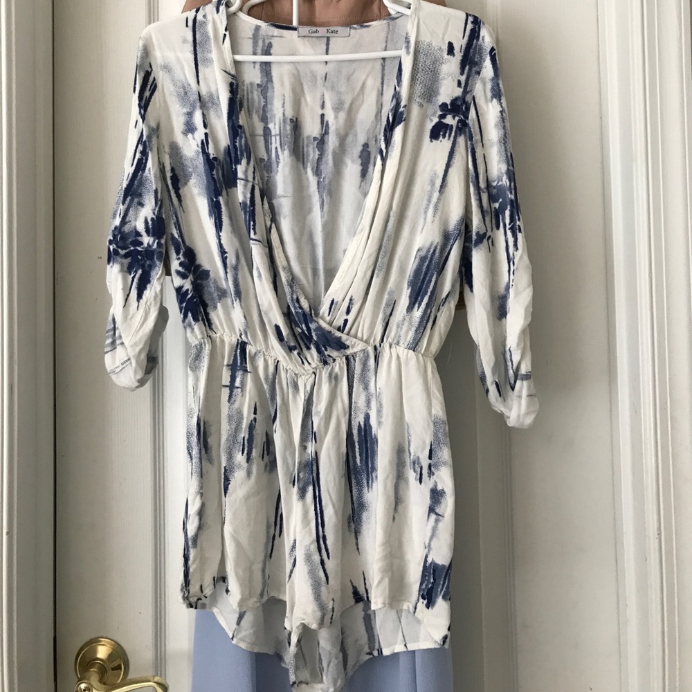 Blue and white quarter sleeve romper