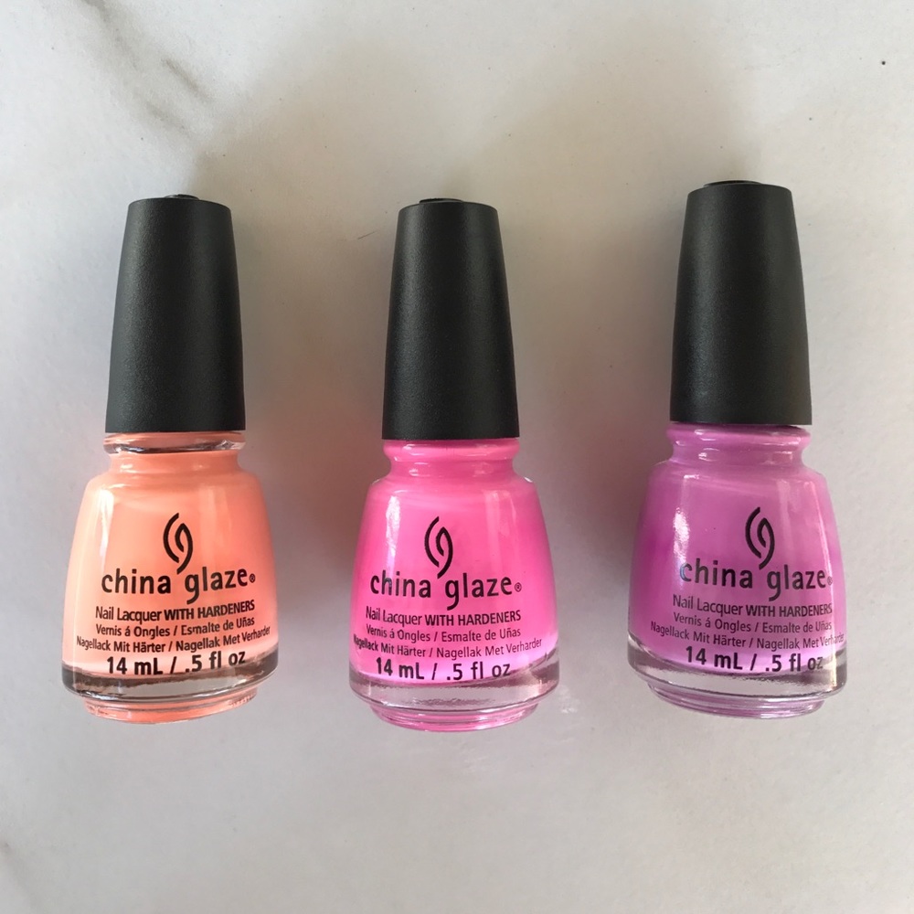 Set of 3 China Glaze Nail Polishes in Sunset Color