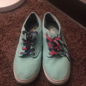 LIKE NEW Mint Vans with Floral Laces