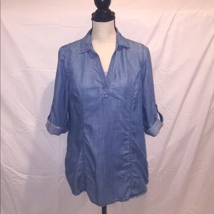 Skies Are Blue Denim Tunic Med Wash 3/4 Sleeve EUC