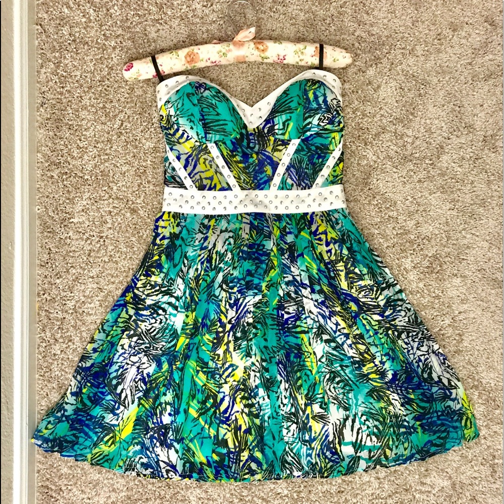 Bebe bustier dress with silver studs and pleats