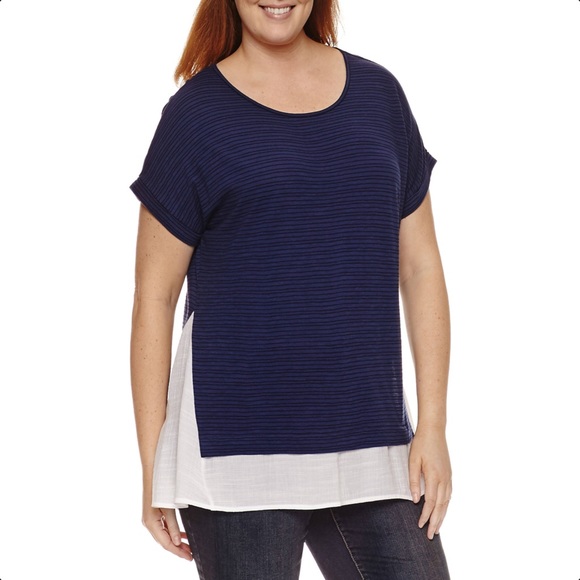 NEW St. John's Bay 1X 2X Navy Short Sleeve Top - Picture 8 of 8