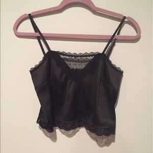 Black satin cami with see through & lace detail