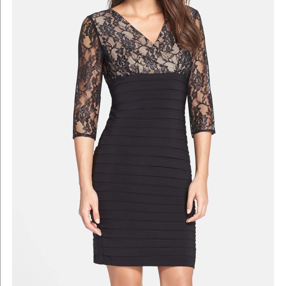Adrianna Papel Lace Bodice Banded Sheath Dress