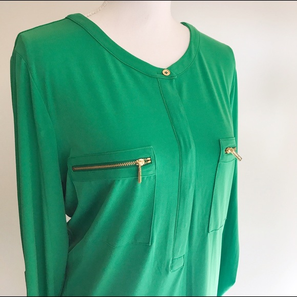Michael Kors Tops - Michael Kors XL Kelly Green Tunic Gold Zippers