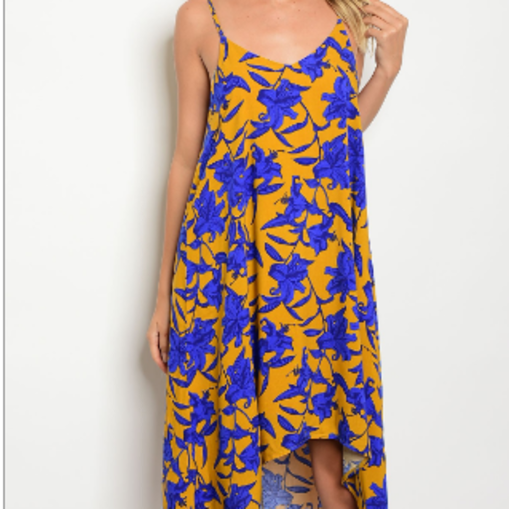 ‼️LAST‼️ Mustard and Royal Asymmetrical Dress - Picture 4 of 6