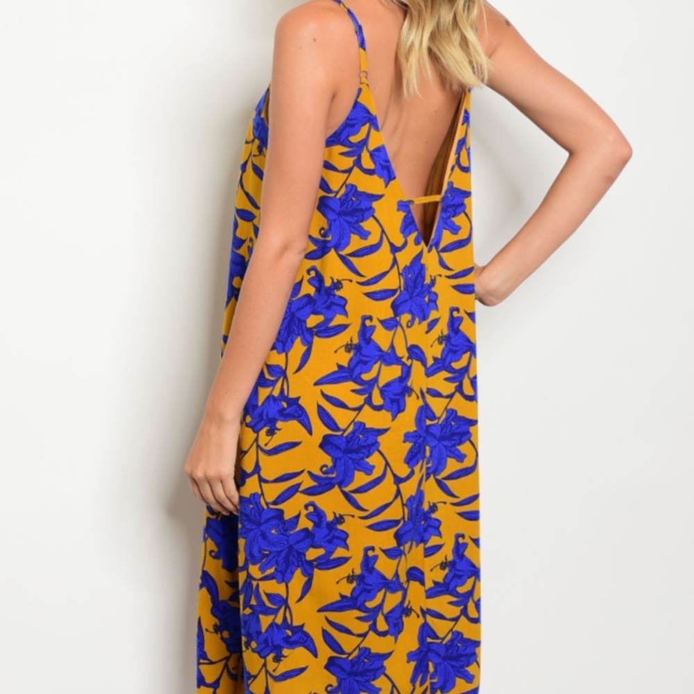 ‼️LAST‼️ Mustard and Royal Asymmetrical Dress - Picture 2 of 6