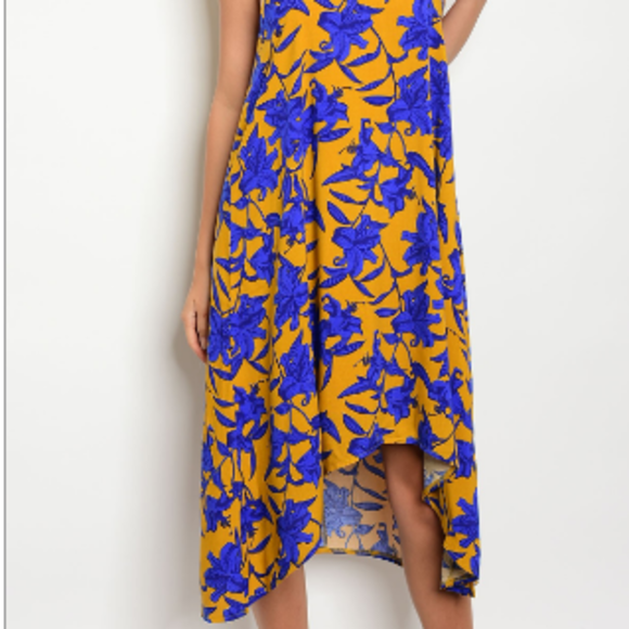 ‼️LAST‼️ Mustard and Royal Asymmetrical Dress - Picture 5 of 6