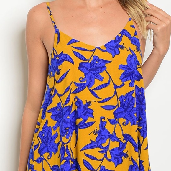 ‼️LAST‼️ Mustard and Royal Asymmetrical Dress - Picture 3 of 6