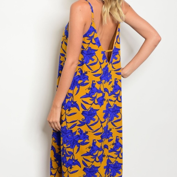 ‼️LAST‼️ Mustard and Royal Asymmetrical Dress - Picture 2 of 6