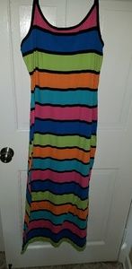 Spaghetti Strap Neon Rainbow Maxi Dress