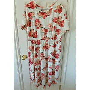 3XL Floral Pocket Waist-Cinched Dress