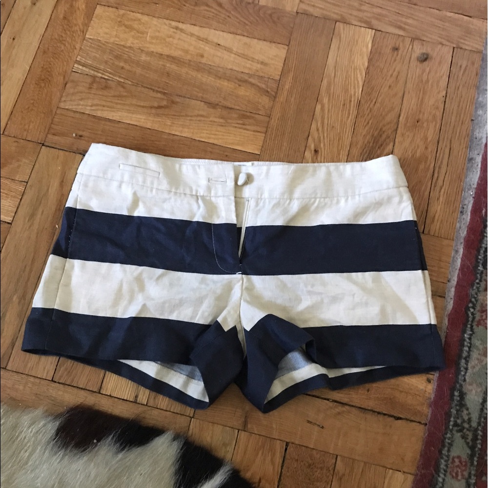 J Crew navy and white striped shorts