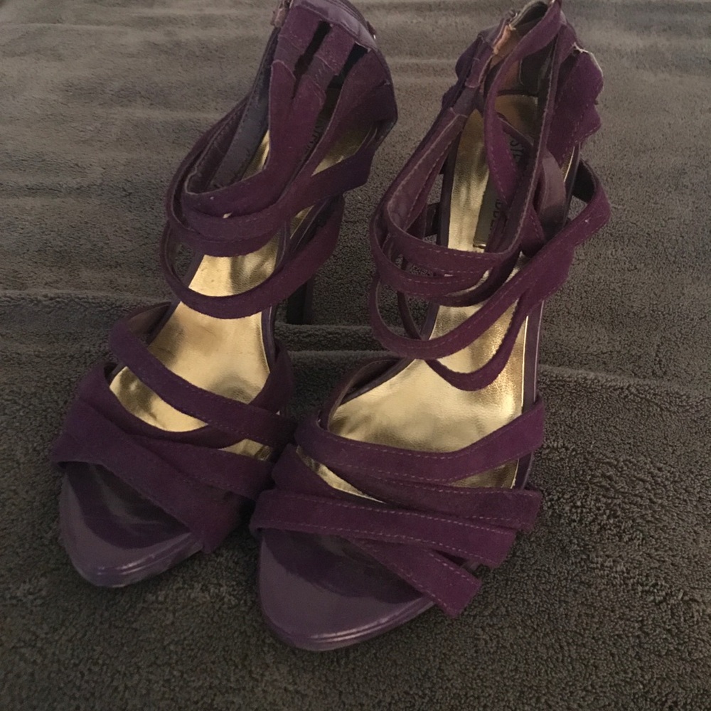 Purple suede & patent strappy heels