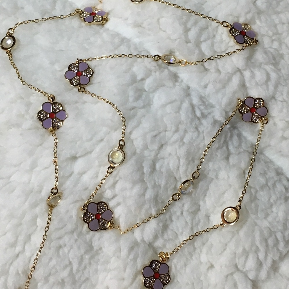 Swarovski long flower necklace (purple)