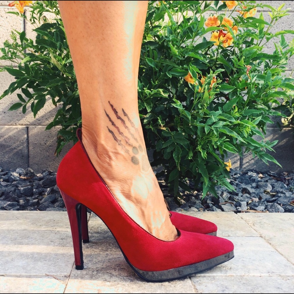 Red Suede Bebe heels!