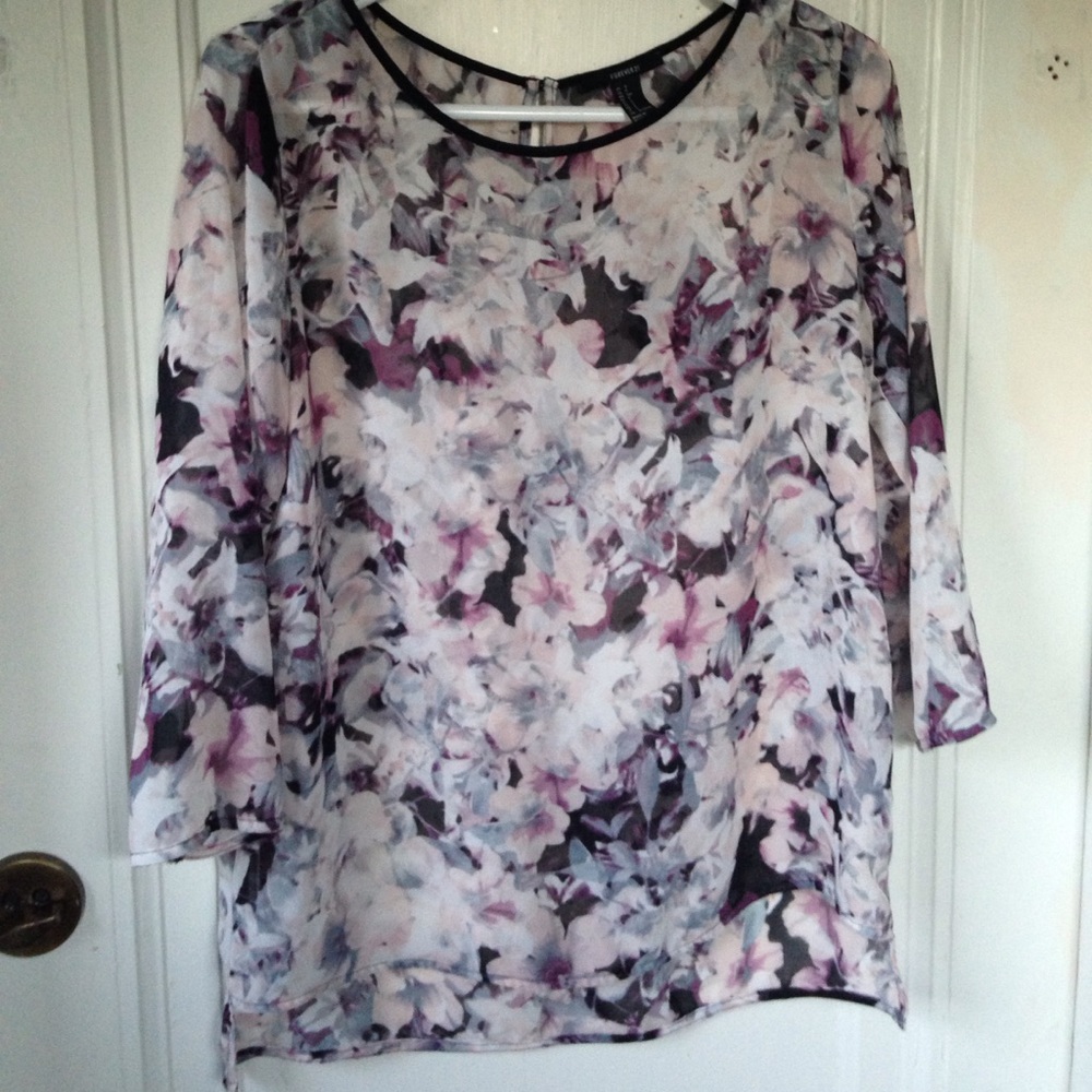 Forever 21 Semi-Sheer Floral Blouse 3/4 Sleeve