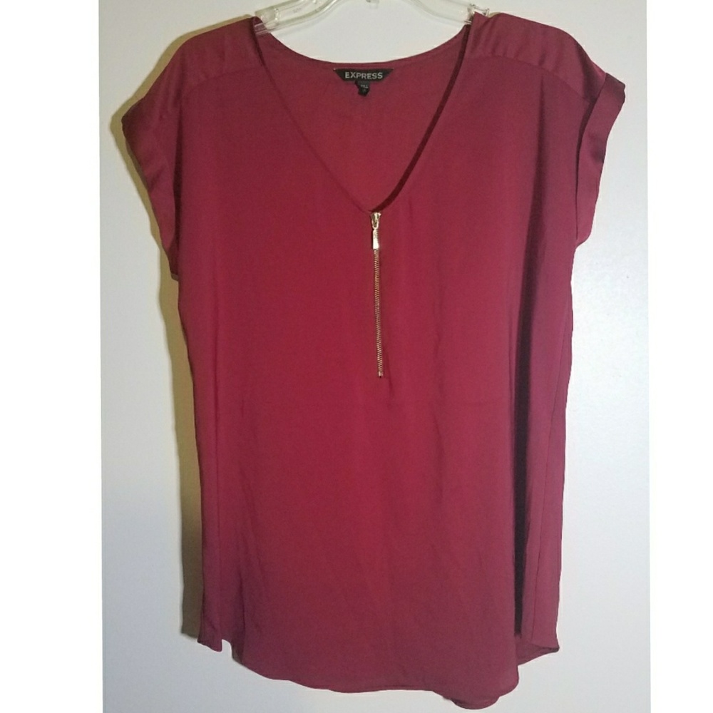 NWOT Express Silky Zip Front Rolled Sleeve Blouse