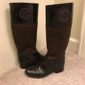 Tory Burch riding boots with logo