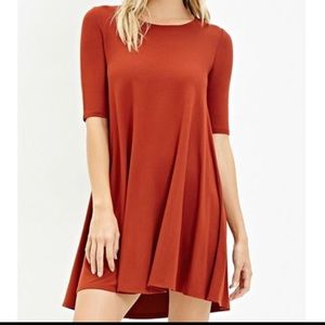 FOREVER 21 COTTON T-SHIRT DRESS RUST ORANGE LARGE