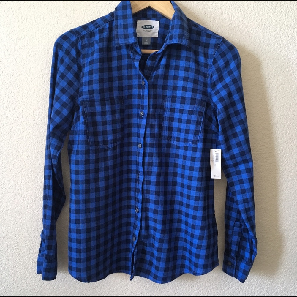 Old Navy Blue Checkered Flannel Shirt