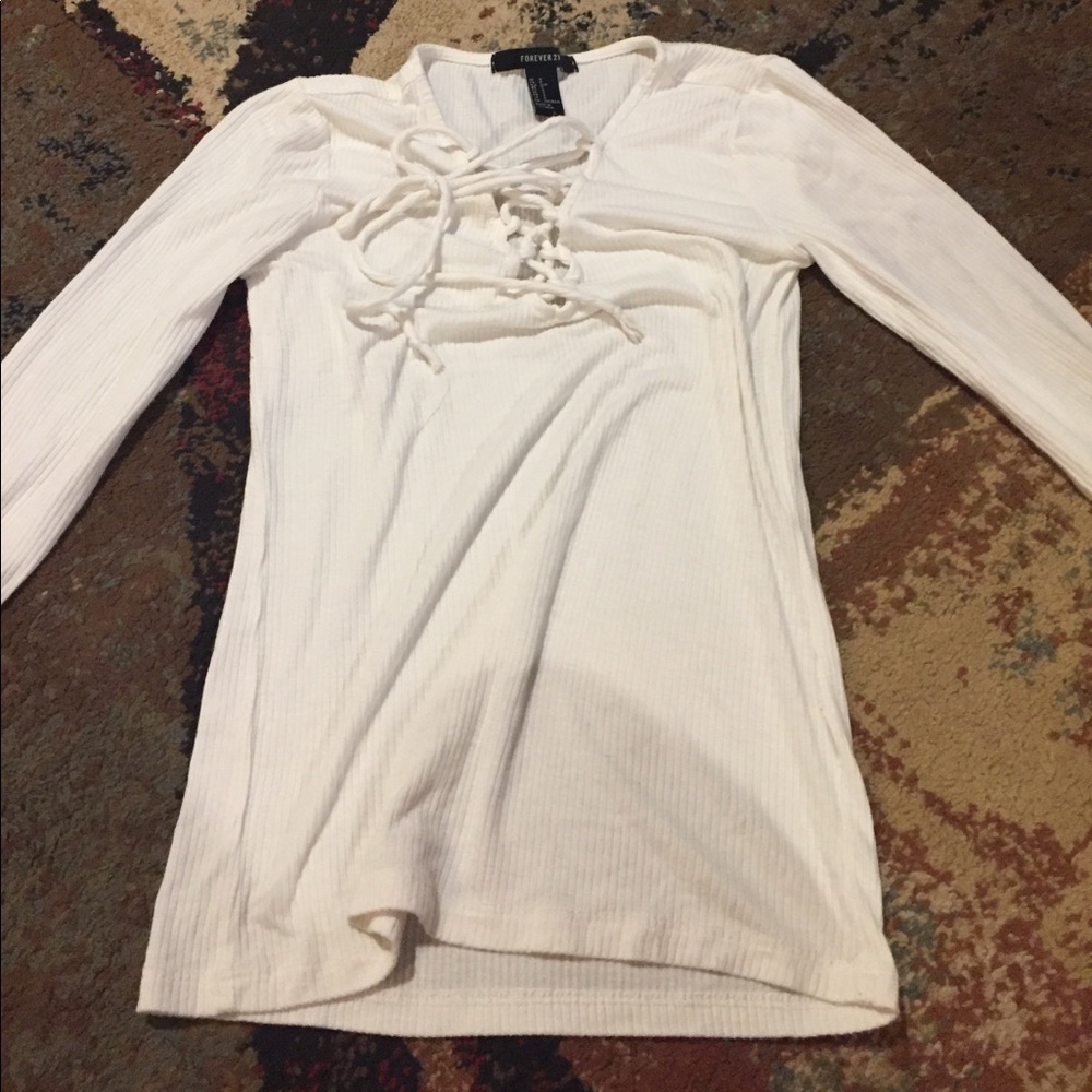 White lace up shirt.