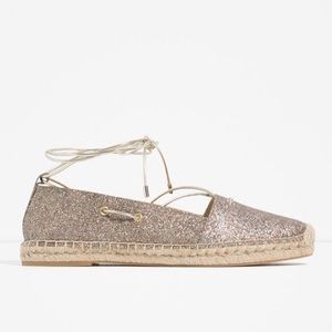 New Zara Lace-up Sparkle Espadrilles