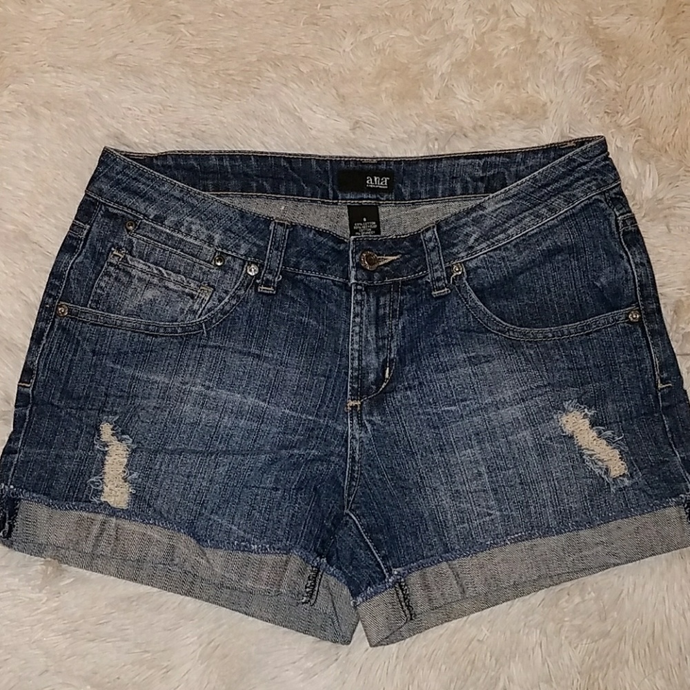 Dark wash distressed jean shorts