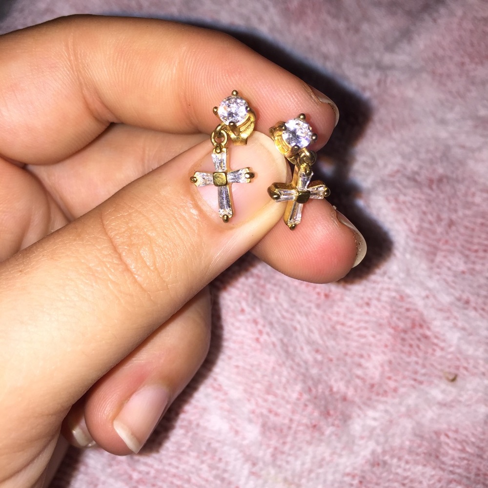 Petite Gold Crystal Cross Earrings