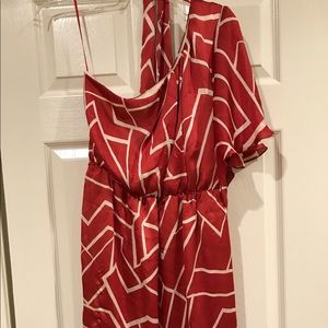 NWOT Maroon/White one shoulder dress w/ belt