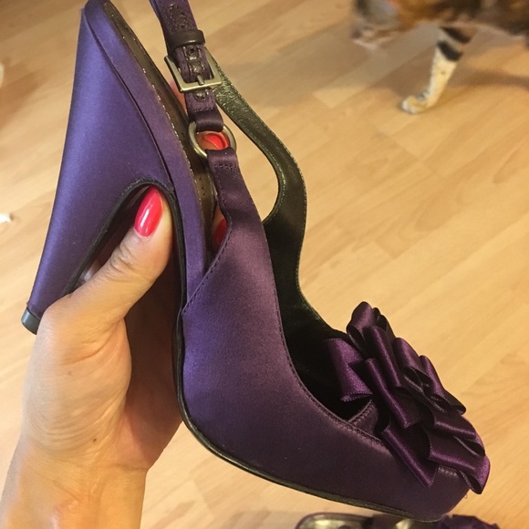Alberta Ferretti purple satin slingbacks - Picture 5 of 8