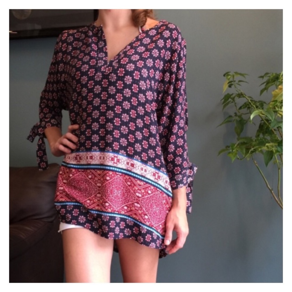 NWT Boho Floral Open Arm Slit Tunic Shift Dress