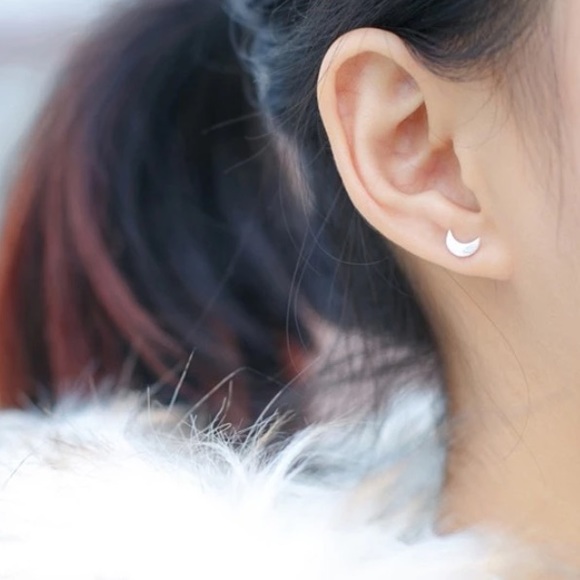 Gold Crescent Star Stud Earrings - Picture 2 of 2