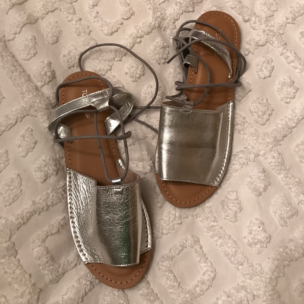 Topshop metallic leather wrap sandal!