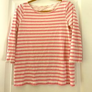 J. Crew pink white striped 3/4 sleeve top