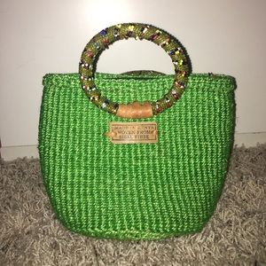 Woven green and beaded African purse