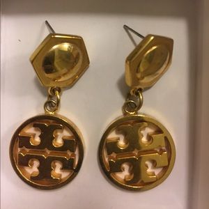 Gold Tory Burch dangle ear rings