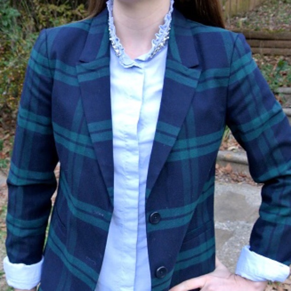 Loft navy and green plaid blazer
