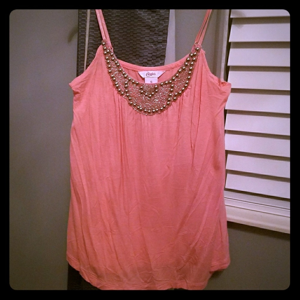 Dressy tank top with silver beads