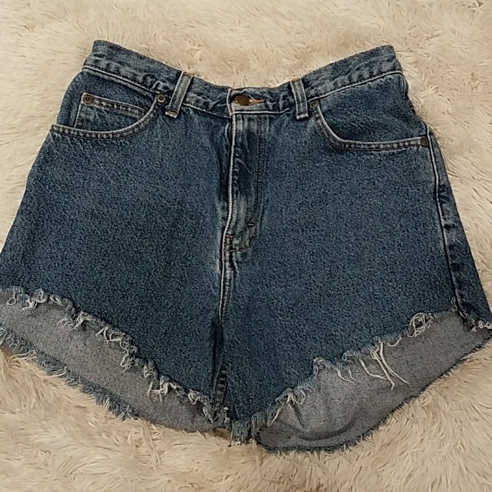 High waisted frayed jean shorts