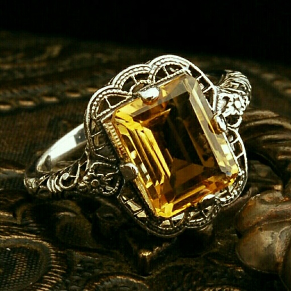 Citrine Silver Filigree Cocktail Ring - Picture 1 of 4